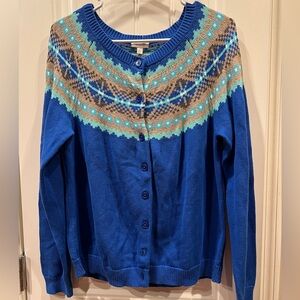 Talbots Blue Cardigan Sweater Sz Large Petite LP